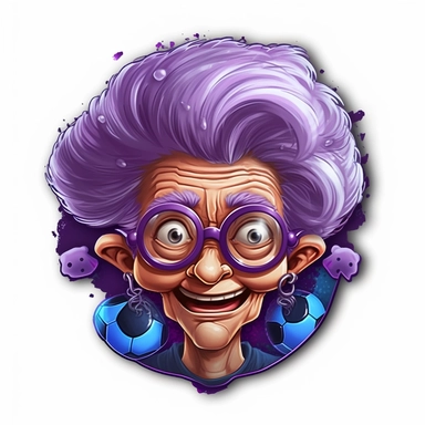 epic soccer club logo, clipart sticker, 3d, granny with violet hair