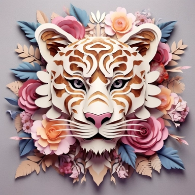 Cute Beautiful 3D Tiger Flower background Sublimation Clipart,Cartoon, hyper realistic, intricate detail, illustration style,high solution,on the Flower background