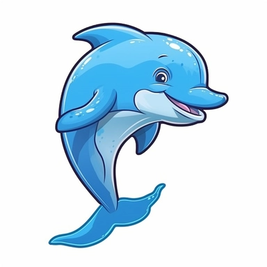 Cute Cartoon Dolphin Sticker, water, illustration, funny, clipart, simple, high quality