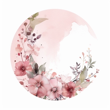 half a circle, minimal, pale pink watercolor flowers, wedding invite, clipart, white background, half circle