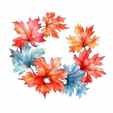 watercolor, maple leaf branch garland, sweet colors, clipart, white background