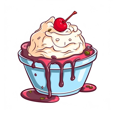 Drawn Ice Cream hot fudge, isolated on a plain solid white background, clipart