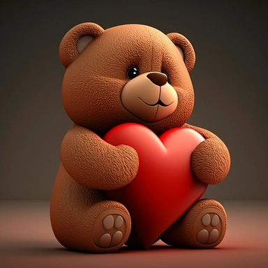 teddy bear clipart, 3d model, happy, chubby, cuddly, smiling, joyful, holding red heart, high resolution, hd, 8k
