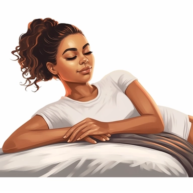 illustration clipart of latina african american woman laying on a massage table getting a massage, hyperrealistic, white background