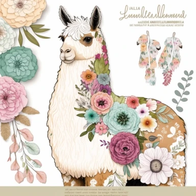 Llama Sublimation Clipart design, llama body make with floral, llma with dark floral head