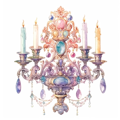 Watercolor detailed intricate princess candelabra in soft colors with diamonds clipart - <@1098423716465102849> (fast) - Image #4 <@1098423716465102849>