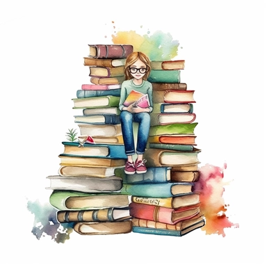 Watercolor Bookworm Life Clipart, isolated on white background