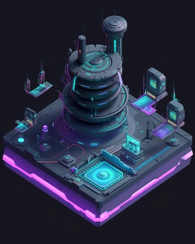 isometric perspective, game sprite, futuristic landing pad, gaming asset, sci-fi, fun, creative, cartoon, clipart, hyper-detailed, black background,