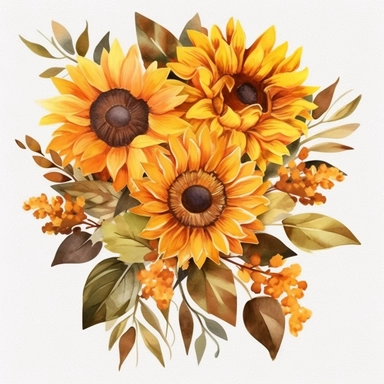 Watercolor Sunflowers, fall sunflower floral bouquets clipart