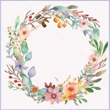 Springwood circle flower Christmas watercolor composition with twigs on a white background. wreath, frame, and border. Greeting card, poster, banner with space for text CUTE STICKER Frealistic cartoon in 32K UHD cute. 15 cm thick outline. Black color. There was no shadow on the ground. 8k with realistic watercolors and detailed illustrations. PNG clipart, transparent white background
