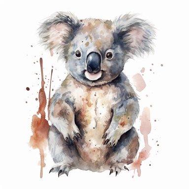 A Happy Koala smiling, standing up, watercolor painting, clipart, white background,