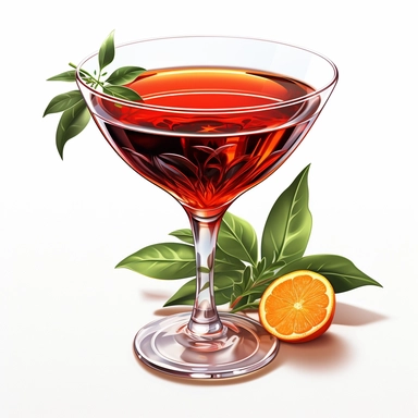 Sharp Illustration of a Negroni Cocktail clipart aginst white background, illustration style, vibrant colors, unreal engine 5, detailed illustration, high resolution, high quality, solid white background