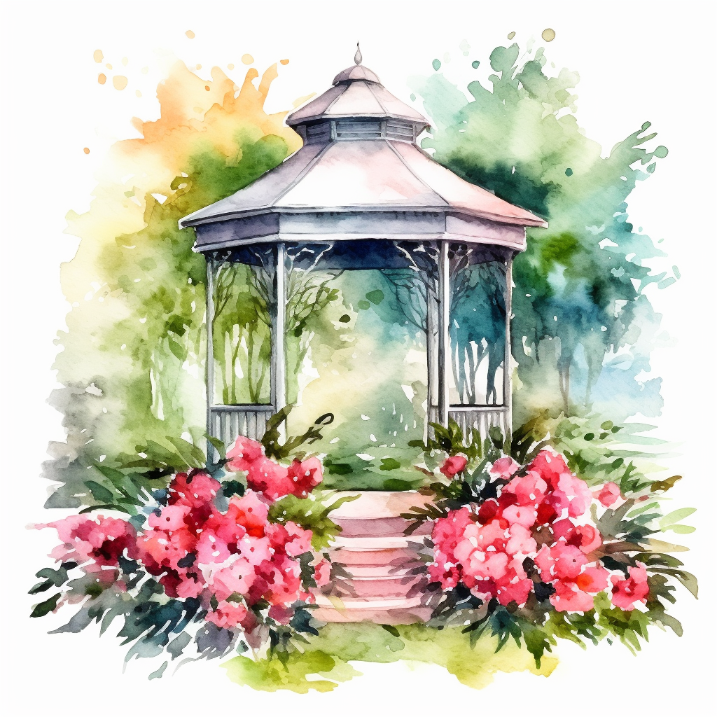 Watercolor Floral Gazebo in garden Clipart, white background - Clip Art ...