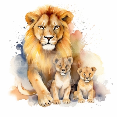 family, baby, lion and lioness,Watercolor Clipart high quality, white background , lion and lioness, cute, love