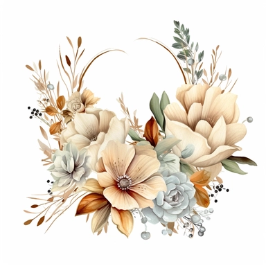 Boho Beige Flowers, watercolors broader in cycle frame, clipart, highly detailed, HD