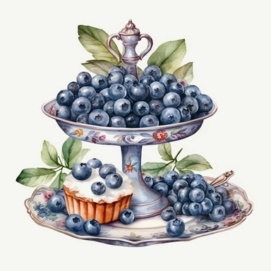 Watercolor blueberries Farmhouse tiered tray, breakfast window , watercolor clipart, details