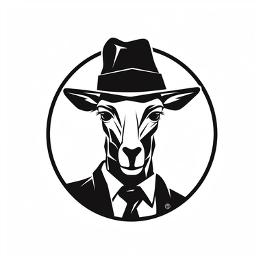 2D Black logo on a white background. Giraf man hybrid with tie and hat Clipart. NO SHADING. KEEP THE LOGO SIMPLIFIED