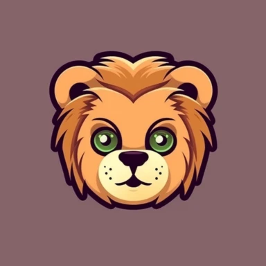 Cute lion face, cartoon, clipart, mascot, isolated on random background