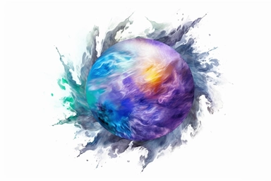 Watercolor, Design a post-neutron star, a cooled remnant with an ultra-dense core composed of exotic matter clipart, hd, on a white background, spaced out