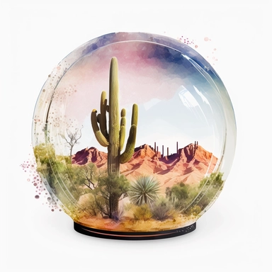 watercolor clipart Arizona in a snowglobe. White background