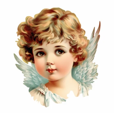 Vintage 1920 Portrait Shot View Of a Sassy child head with Angel Wings Behind it Illustration , in the style of late 19th century, Chromolithograph, 1920s Illustration, Vintage, Chromolithograph, Colorful, Antique, Ephemera, Clipart, 8k, Isolated on white