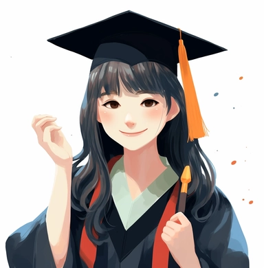 graduate girl clipart, diploma, cartoon illustrations, graduation portrait, vector illustration, in the style of yosuke ueno, intuitive gestures, free brushwork, colorized, anime-inspired, illustration, traditional oil painting