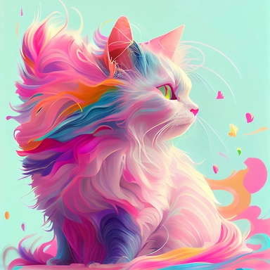 energizing colorful cartoon cat clipart , simple, cute, happy, art, crafty, pattern, psychedelic , groovy , hi-res contrast