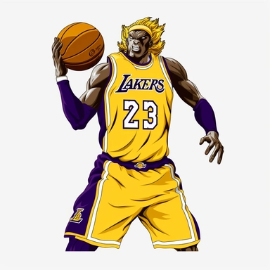 Dragonball playing basketball as Original LA lakers. Comic Design 3d clipart with black contours. White background