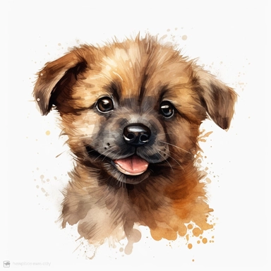 cute Tahltan Bear Dog dog portrait, full face, centered shot, side shot, dynamically posed, in action, playful mood, happy mood, playing mood, cute face, adorable smile, childlike eyes, clean watercolor illustration, white background, nursery baby imagery, painting, detailed, 8k, PNG, clipart,