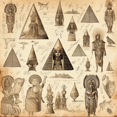 Vintage egyptian gods and pyramids pencil sketch, ephemera paper design with ornate illustrations, vintage, distressed textures, muted colors, craft paper texture, pen and ink on paper with watercolor washes Watercolor, vector, white background, rice paper texture, clipart, Seamless patterns, repeating patterns design, flat illustration, outlined , Vector, 4K, Art station, digital print, highly detailed clean, detailed illustration, 3D vector art, cute and quirky, fantasy art, watercolor effect,