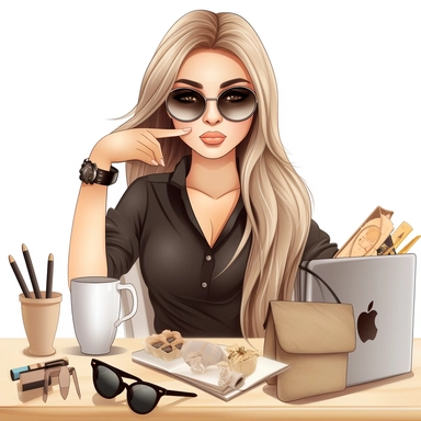 Planner Girl Clipart, Boss Babe, Illustration, Girl Boss Clipart, beauty therapist, lash artist, make up artist, illustration, realistic, Boss Lady, fashion, modern women, entreprenuer, Boss Lady, Female Entrepreneur, Business Women, Asian women, light brown hair wearing heels, Loui Vuiton bag and sun glasses, sitting on a desk with computer and mobile phone