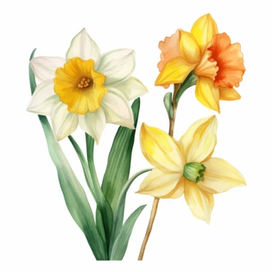Daffodil & Jonquil clipart, watercolor clipart, minimalist, bright colors, isolated white background, 8K
