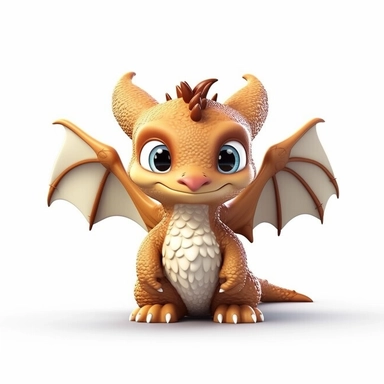 cute baby dragon with wings, brown, 3D, toy, clipart, fantasy art, white background, 8k resolution, super sharp