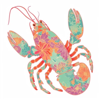 lobster in the style of lilly pulitzer isolated on a white background, vibrant colors, in the style of clipart