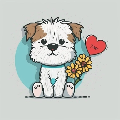 mascot flat color cartoon Cute little dog with flower. Happy Valentine's day clipart. cartoon, vector, illustration. white background