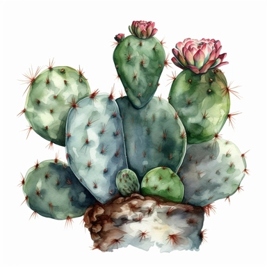 cactus, clip art, watercolor, isolated white background, 8k
