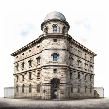 Isolated images, illustrations on a white background, facing front, elevation view, Kilmainham Gaol Dublin Ireland, Clipart, watercolor, realistic, isolated, full building, highly detailed, hdr, 32K, photo expert quality, watercolor realistic, hyperrealistic and highly detailed, isolated on a white background