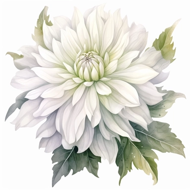 Watercolor beautiful white dahlia white perfection clipart on a white background in the style of feminine sticker art, Tanya Shatseva, storybook illustration, pure white and subtle gray shades, Georgia O'Keeffe, flower and nature motifs, colored line art, colored outlines, cottagecore design, watercolor on white background, ombre, neutral tones, colored line art, colored outlines, iridescent ombre, gradient shading, symbol of purity and innocence, vibrant digital art oil paint photorealism, an i