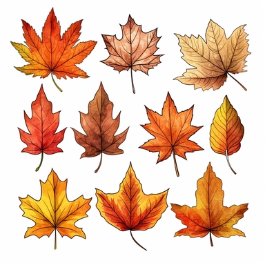 hand drawn png clip art color art of 10 fall leaves