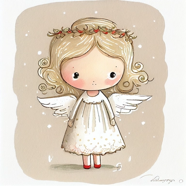 A watercolor painting of cute christmas Angel, christmas, christmas Angel, cute detailed digital art, inspired by nicoletta ceccoli, by Kubisi art, whimsical and cute, by nicoletta ceccoli, cute detailed artwork, glimmering, adorable and whimsical, whimsical art, Clipart style, png style, svg style, blank white background, a solid white background