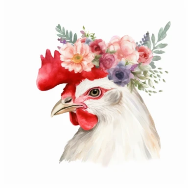 Watercolor chiken Clipart, fairy, white background, high quality,