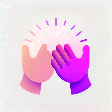 icon of 2 hands clapping, icon for ai app, flat, clipart, pink and purple gradient color scheme, digital art, semi-transparant, animation, dribbble, figma, unsplash, simple, minimalist, white background