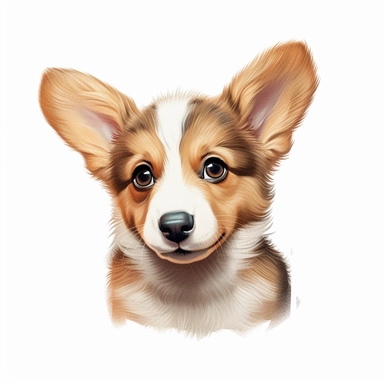Corgi puppy, Closeup Portrait, Clipart, Digital art, realistic, disney style, hyperdetailed, 1080p, Ultra-HD, white background
