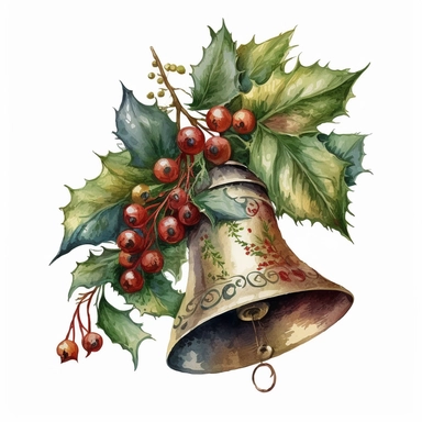Christmas bell,Watercolor style, Clipart,highly detailed on white background