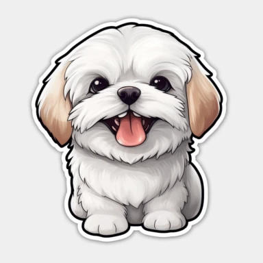 cute Maltese, happy and smiling, bold line, clipart, sticker, white background, no shadow, 8k detail