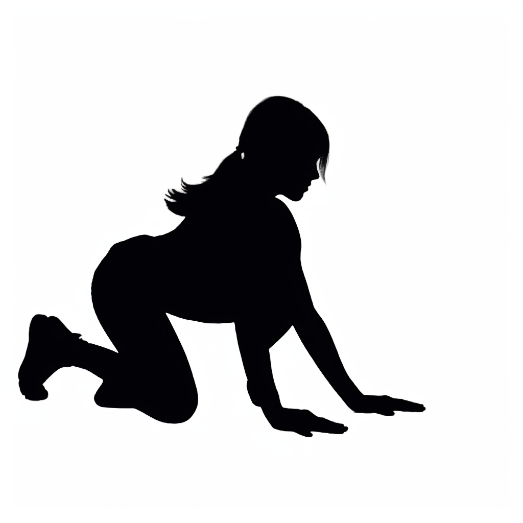 Express all balck silhouette of cat pose woman ling face down and ...