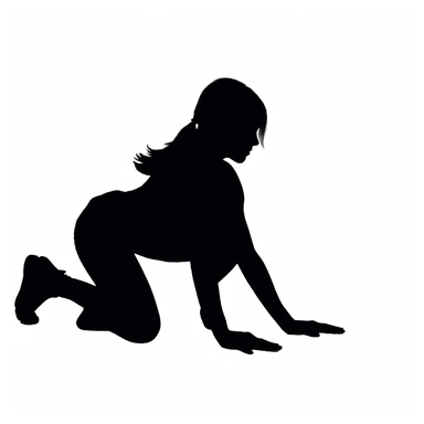 Express all balck silhouette of cat pose woman ling face down and stretching tow arms and legs like a dog clipart