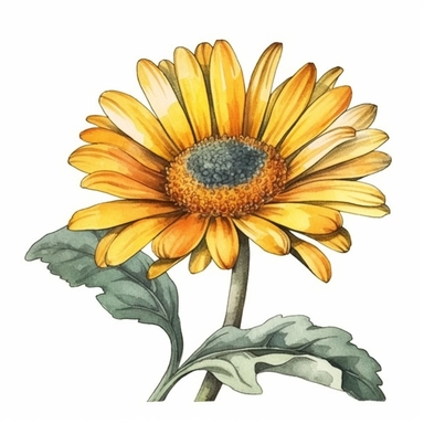 yellow daisy flower clipart, watercolor