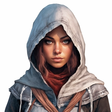 beautiful stunning pretty young woman as assassin creed character, different skin colour and different hair color paint art style, clipart, white background, superrealistic, one of a kind