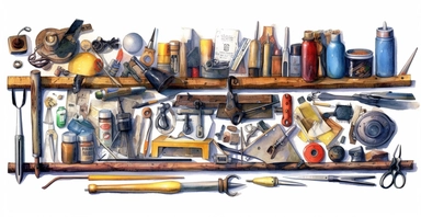builder's tools, sharp strong details, watercolor clipart, I can't believe how beautiful this is